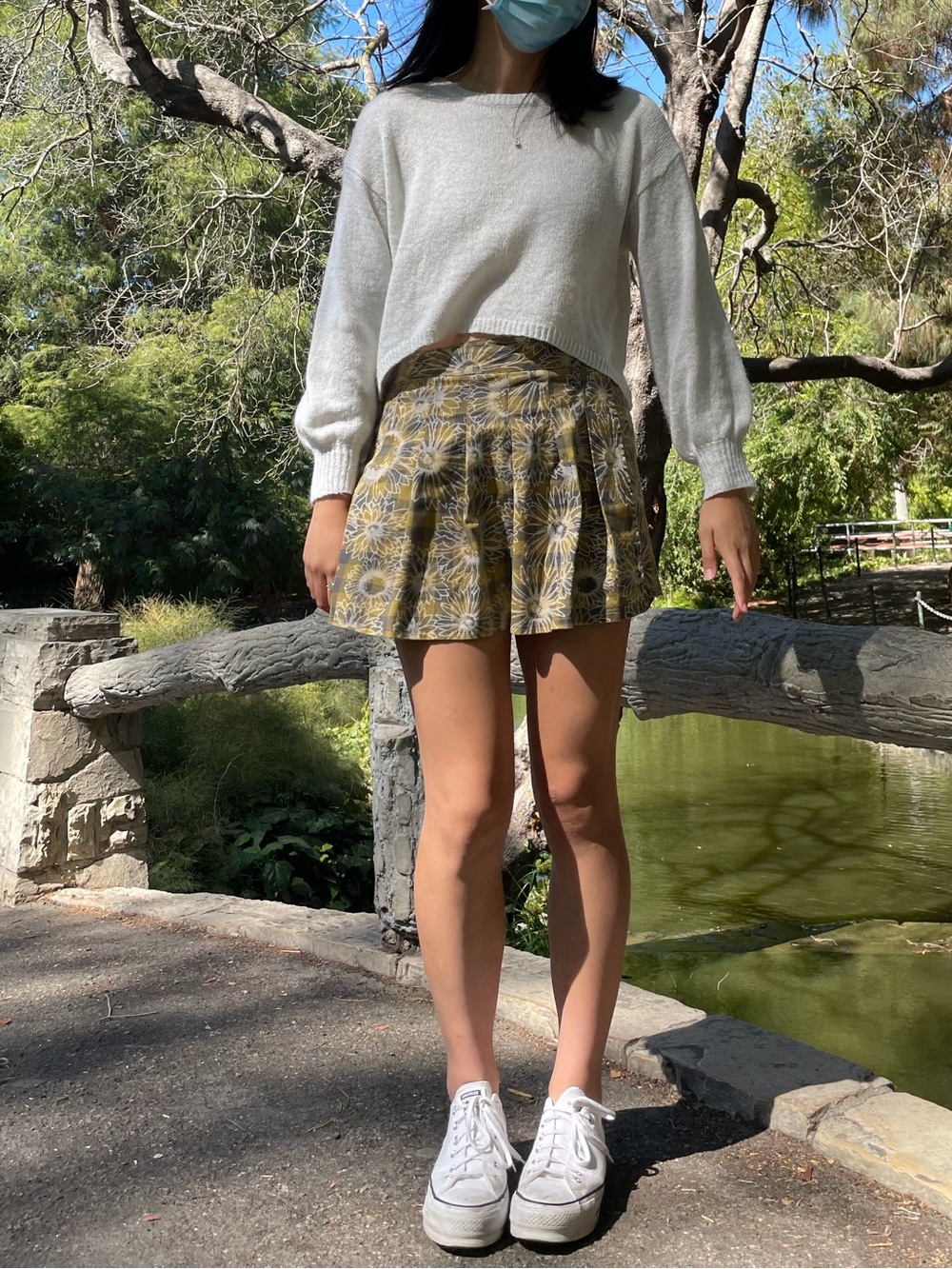 Urban Outfitters Sunflower Patterned Pleated Skirt
